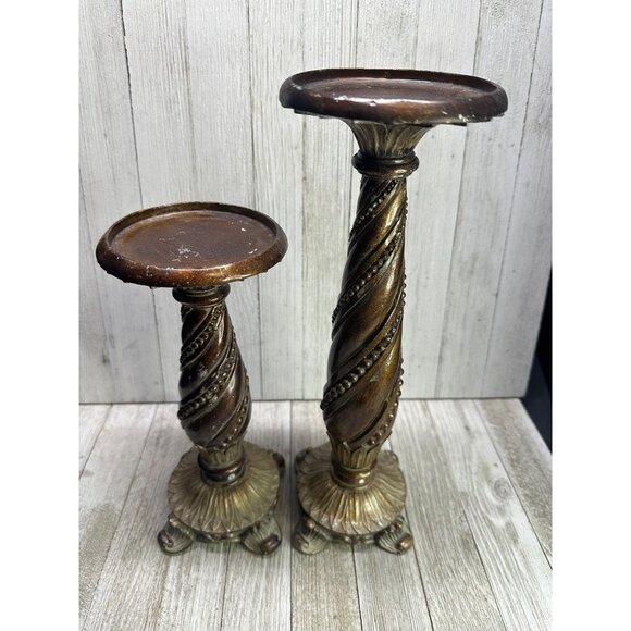 Vtg Resin Set of 2 Candle Holders with Victorian Style Design 10" and 13" Tall - Picture 3 of 9